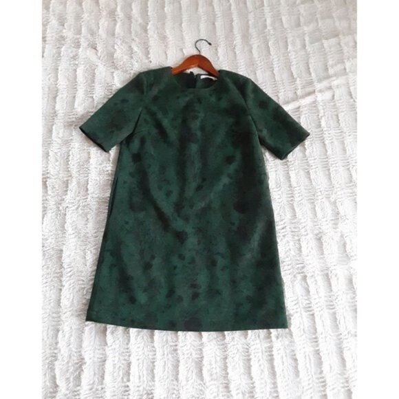 FRNCH Dark Green Floral Faux Suede Mini Dress Short Sleeve Size S - Picture 8 of 8